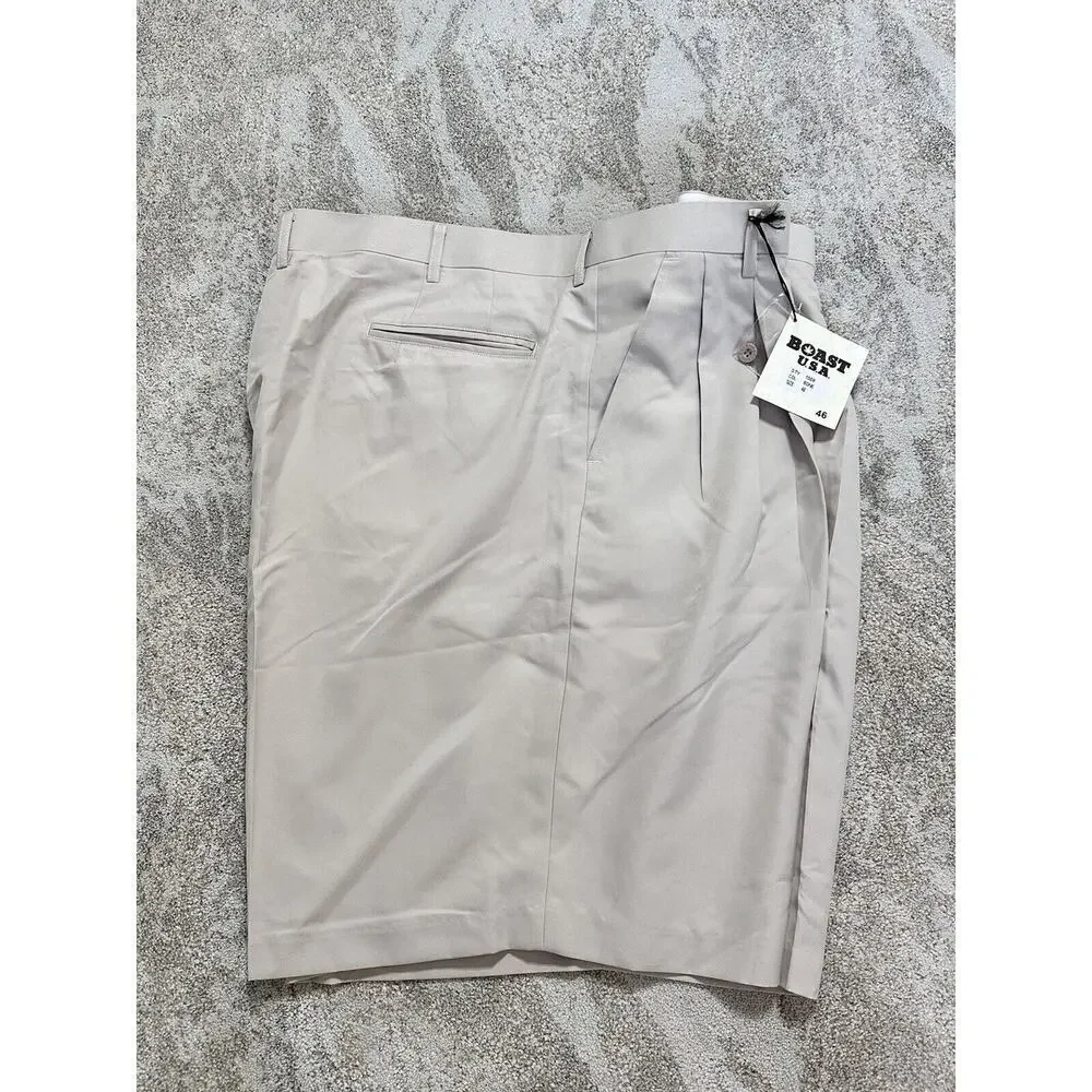 Boast U.S.A Men’s Beige Chino Shorts Big & Tall Size‎ 46 Front Pleated NWT